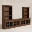 Stalwart Grand Media Console in Brown Wash with glass-front storage and twin display hutches.