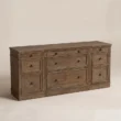 Angled front view of Stalwart Media Console 70-inch in Brown Wash