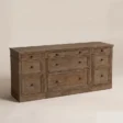 Angled front view of Stalwart Media Console 70-inch in Brown Wash