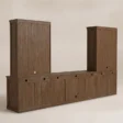 Rear view showing finished back panels and cable-management openings across the media console.