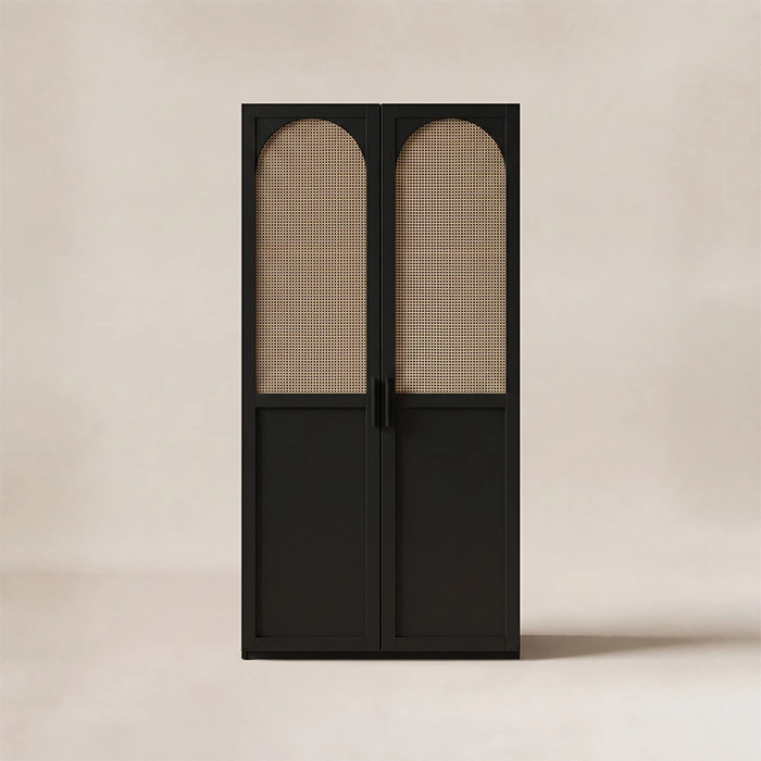 Front view of 2-door Tressel wardrobe with arched cane panels