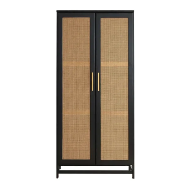 Arcane Wardrobe - Black (2) Front view of the Arcane modern black rattan 2-door wardrobe isolated on a white background.