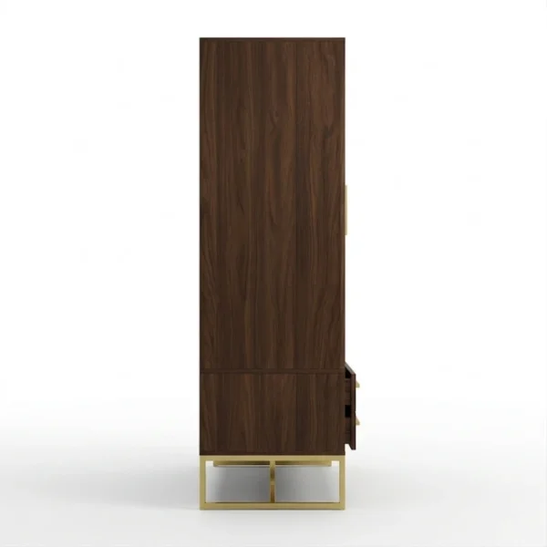Brunel Wardrobe (5) wardrobe side profile in walnut finish with gold metal base