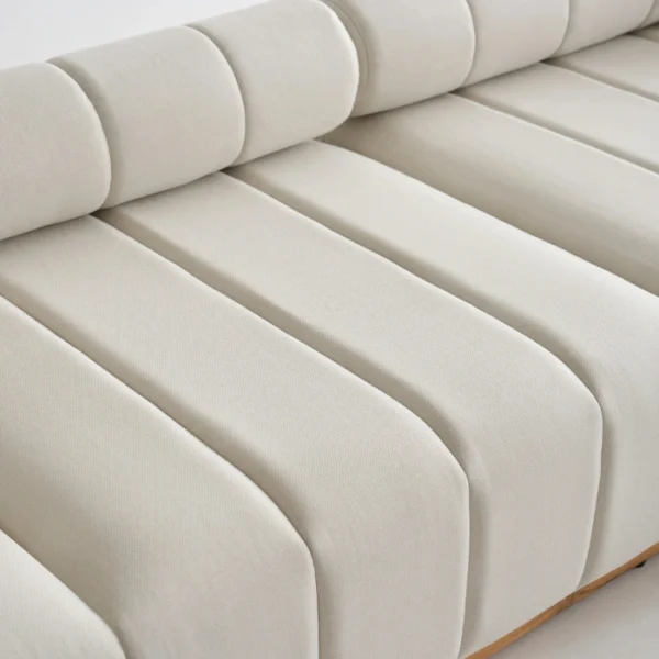 Fjord 4-Pieces Modular Outdoor Sofa (10) Close-up of brown resin wicker texture and beige cushion.