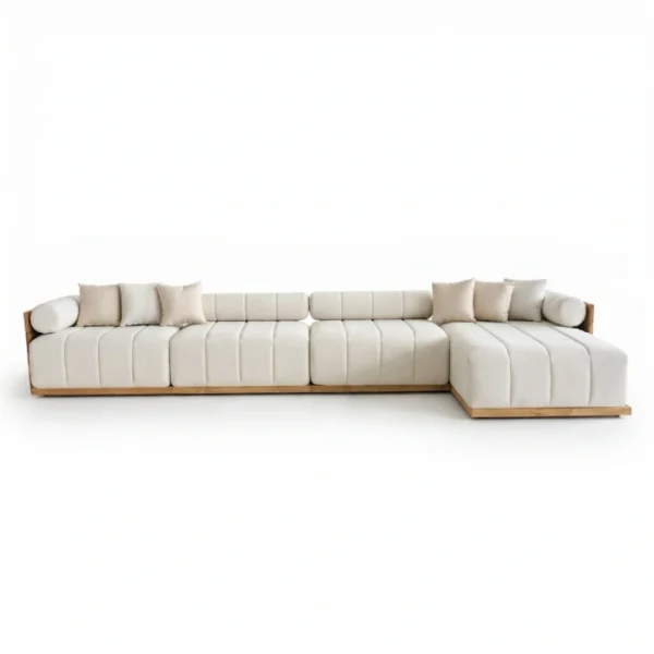 Fjord 4-Pieces Modular Outdoor Sofa (5) front view of beige modular sofa