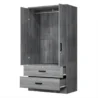 Open doors of the Frost modern 2 door wardrobe revealing a heavy-duty metal hanging rail and built-in shelving.