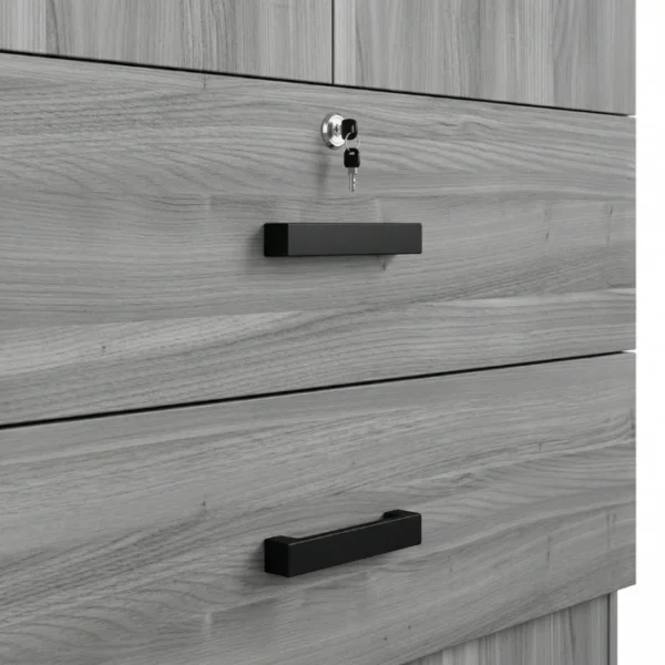 Frost Wardrobe - Grey (6) Close-up of the ribbed wood texture and premium foil-coated finish on the Frost modern 2 door wardrobe.