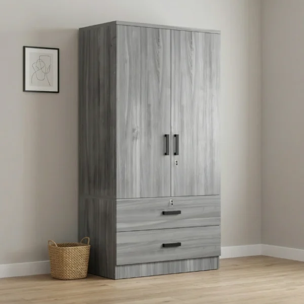 Frost Wardrobe - Grey A stylish modern 2 door wardrobe seamlessly integrated into a contemporary Pakistani bedroom interior.