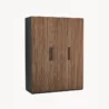 Angled view of the Graino slatted wooden Almirah, showcasing its space-saving vertical design and premium melamine finish.