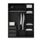 Interior storage layout of the Graino wardrobe, displaying a metal hanging rail, organized side shelves, and built-in drawers.