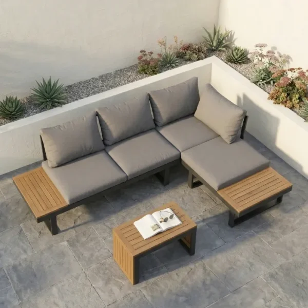 Kade Outdoor Sectional sofa (6)_ upper angled view of outdoor sectional sofa with a matching coffee table