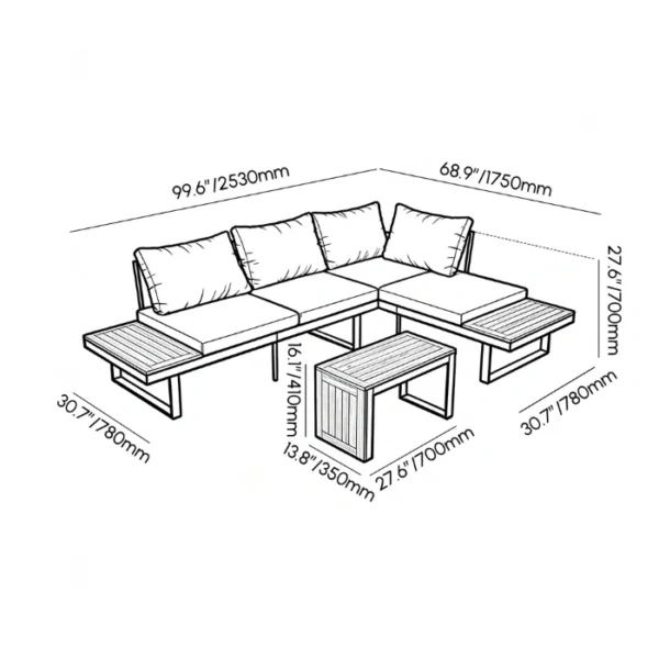 Kade Outdoor Sectional sofa - dimension sectional sofa dimension
