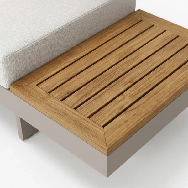 Nookline Outdoor Sectional sofa (10) close view of rust and water proof teak wood