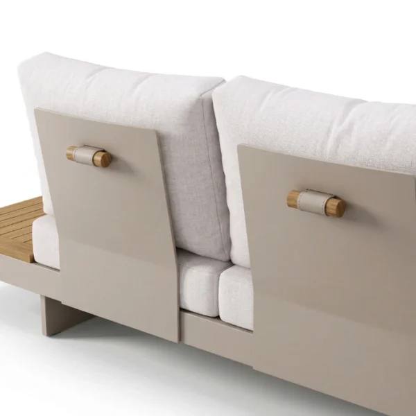 Nookline Outdoor Sectional sofa (11) close view of sectional sofa seat back showing grey covers and knobs