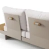 close view of sectional sofa seat back showing grey covers and knobs