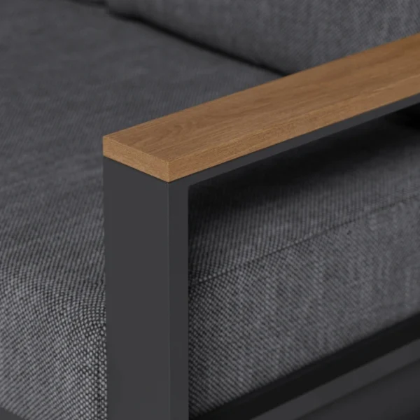 Reefline Outdoor Sofa Set (8) close view of sofa armrest showing teak top wood