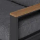 close view of sofa armrest showing teak top wood