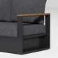 close view showing one side of sofa armrest and base