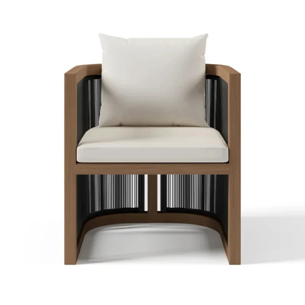 Wharf Outdoor Dining Set - Chair (2) front view of teak wood dining chair