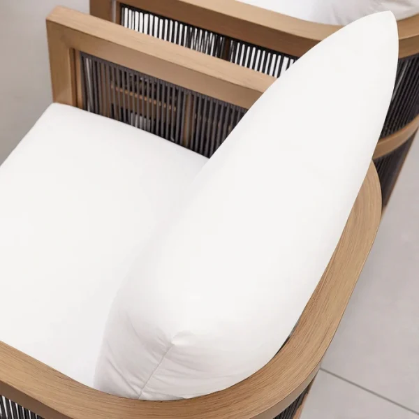 Wharf Outdoor Dining Set - Chair (7) upper close view of dining chair showing premium white upholstery