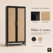 Black wardrobe with natural cane panels and Black and Beige finish options