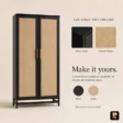 Black wardrobe with natural cane panels and Black and Beige finish options