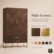 Brunel wardrobe shown with walnut finish, gold-tone metal and color options