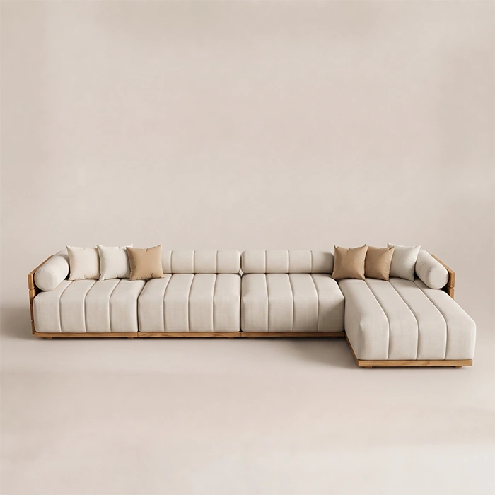 Fjord modular sofa with ivory upholstery and right-side chaise