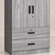 Close-up of Frost Wardrobe drawers, black handles and locking hardware