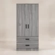 Front view of grey Frost Wardrobe with black handles and two lower drawers