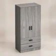 Elevated angled view of grey Frost Wardrobe with two doors and drawers