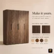 Graino wardrobe shown with fluted wood, walnut and alternative finish options
