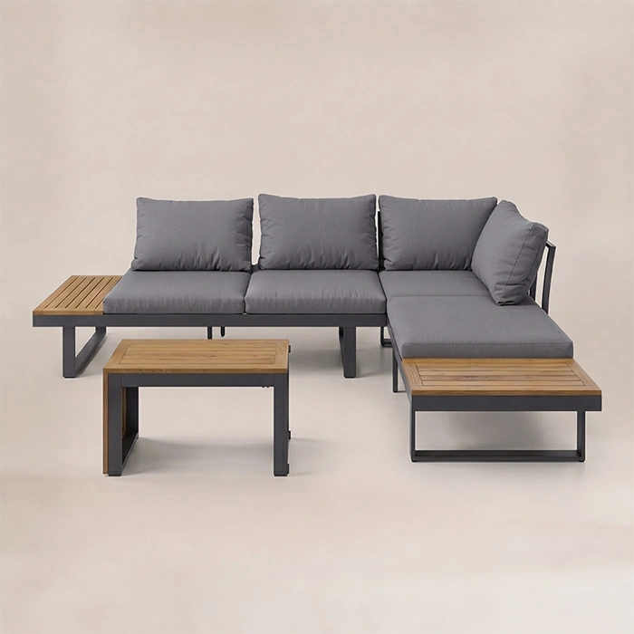Kade outdoor sectional sofa set with grey cushions and matching table