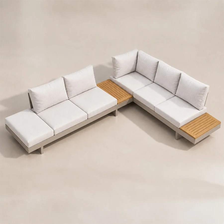 nookline-6-seater-sectional-sofa-top-view. Elevated view of the Nookline 6-seater sectional sofa in an L-shaped layout