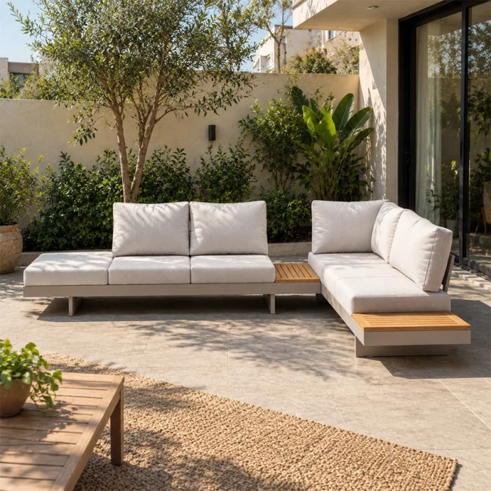 Nookline 6-seater outdoor sectional sofa arranged on a covered patio