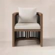 Front view of Wharf dining chair with light seat and back cushions.