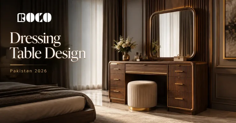 Wooden dressing table with quality materials, drawers and large mirror