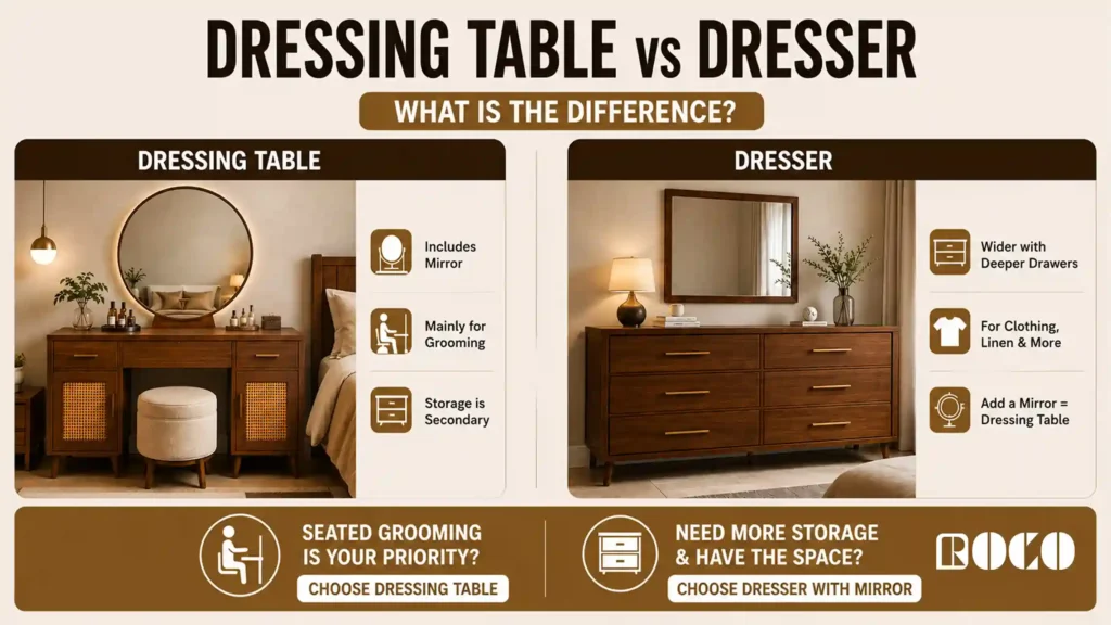 Dressing table designs in Pakistan compared with bedroom storage dressers