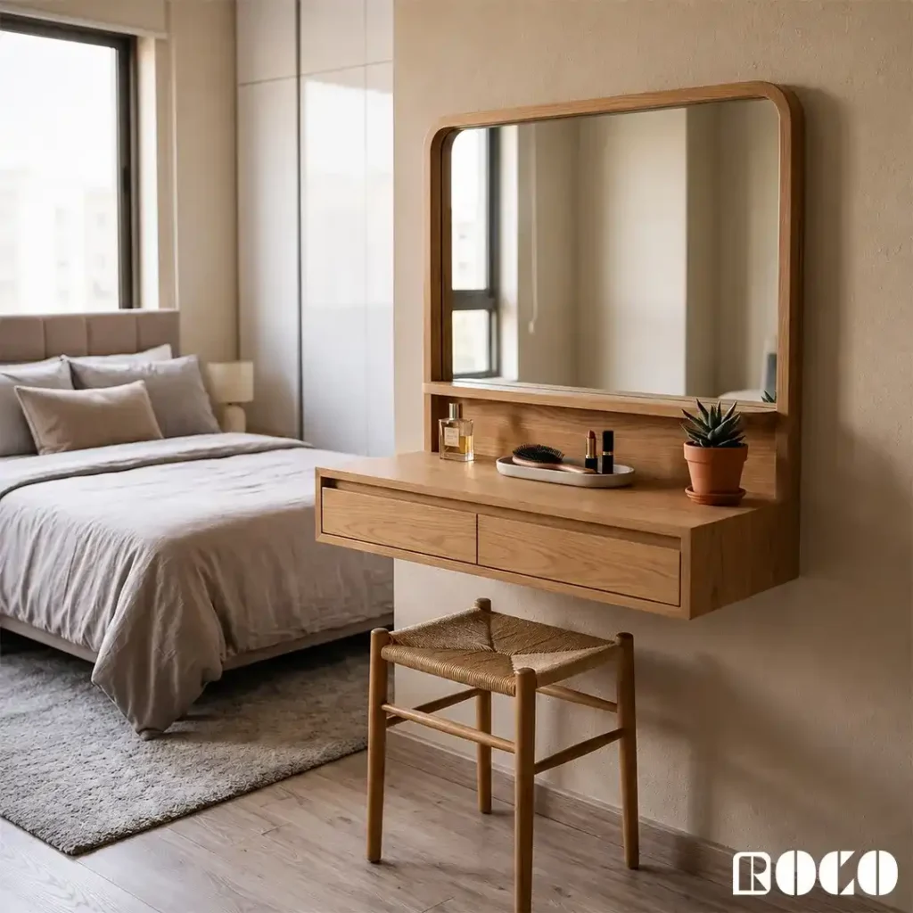 Wall-mounted dressing table design for a small modern bedroom