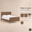 Aldren wooden bed customization guide with toasted oak finish, paneled frame and turned leg details.