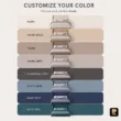 Bellmere Wingback Bed color options in ivory, warm beige, taupe, warm grey, charcoal grey, dusty blue, deep navy, and deep teal.