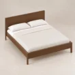 Angled top view of Kelden Linea Bed in Walnut Brown finish with panel headboard and slim wooden frame.