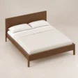 Angled top view of Kelden Linea Bed in Walnut Brown finish with panel headboard and slim wooden frame.