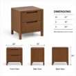 Kelden Linea bedside table dimensions showing 22-inch width, 18-inch depth, and 24-inch height.