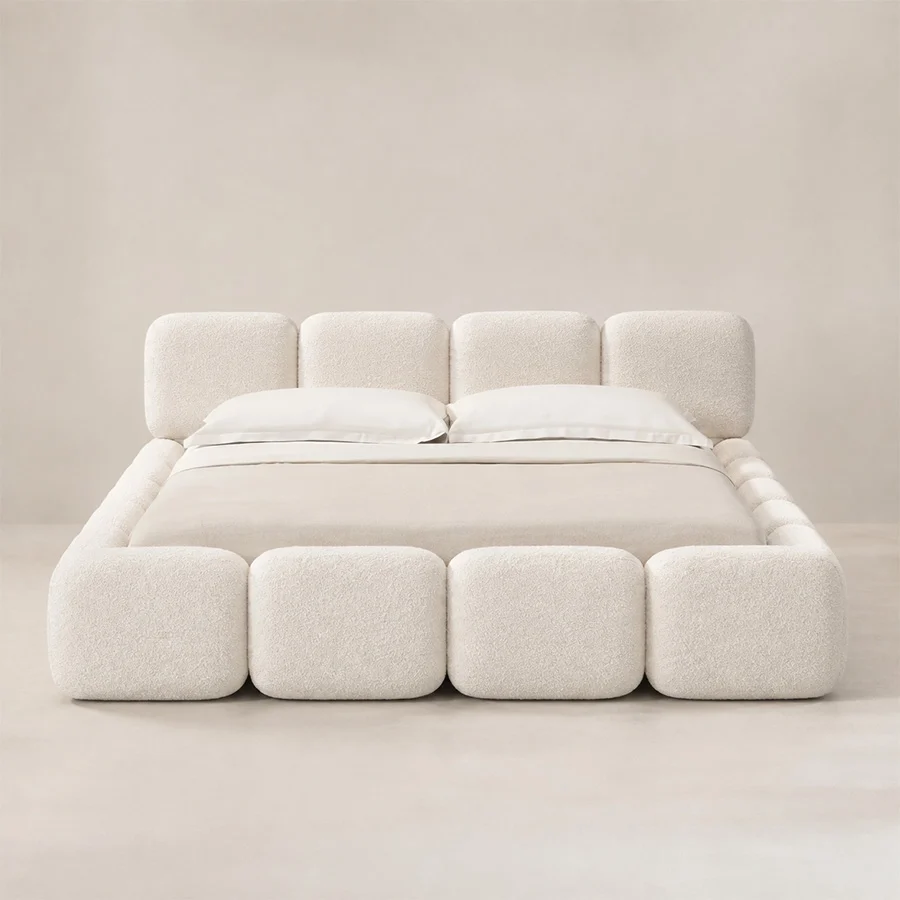 Mirelle Bed Front view of Mirelle Upholstered Bed in ivory boucle fabric.