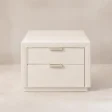 Front view of Mirelle Upholstered Bed in off-white boucle fabric.