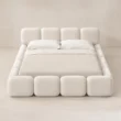 Front view of Mirelle Upholstered Bed in off-white boucle fabric.