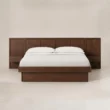 Front view of Veyran Wooden Storage Bed with wide panel headboard, integrated bedside storage, and dark wood finish.