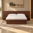 Veyran Wooden Storage Bed Set in Deep Brown finish with integrated bedside tables and under-bed storage.
