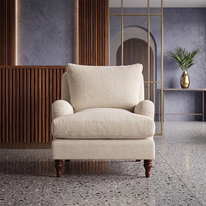 Langmere English Armchair in beige upholstery shown in a modern room setting